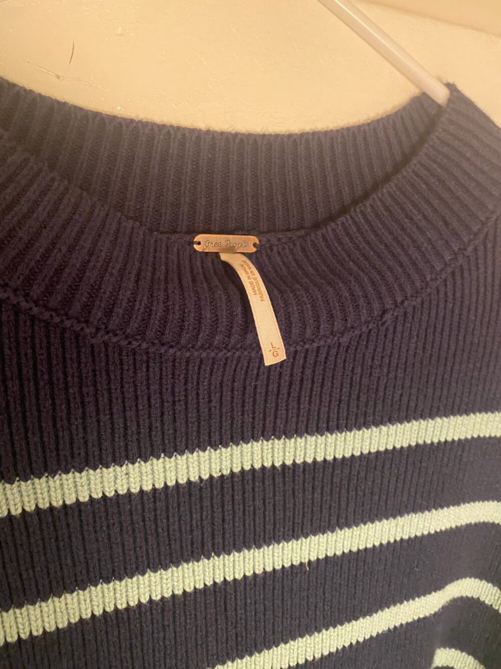 Free People Navy Mint Striped Oversized Dolman Sweater Size L - Picture 3 of 6